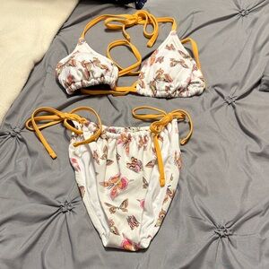 PINK Victoria's Secret Butterfly Print Bikini with Mustard Accents